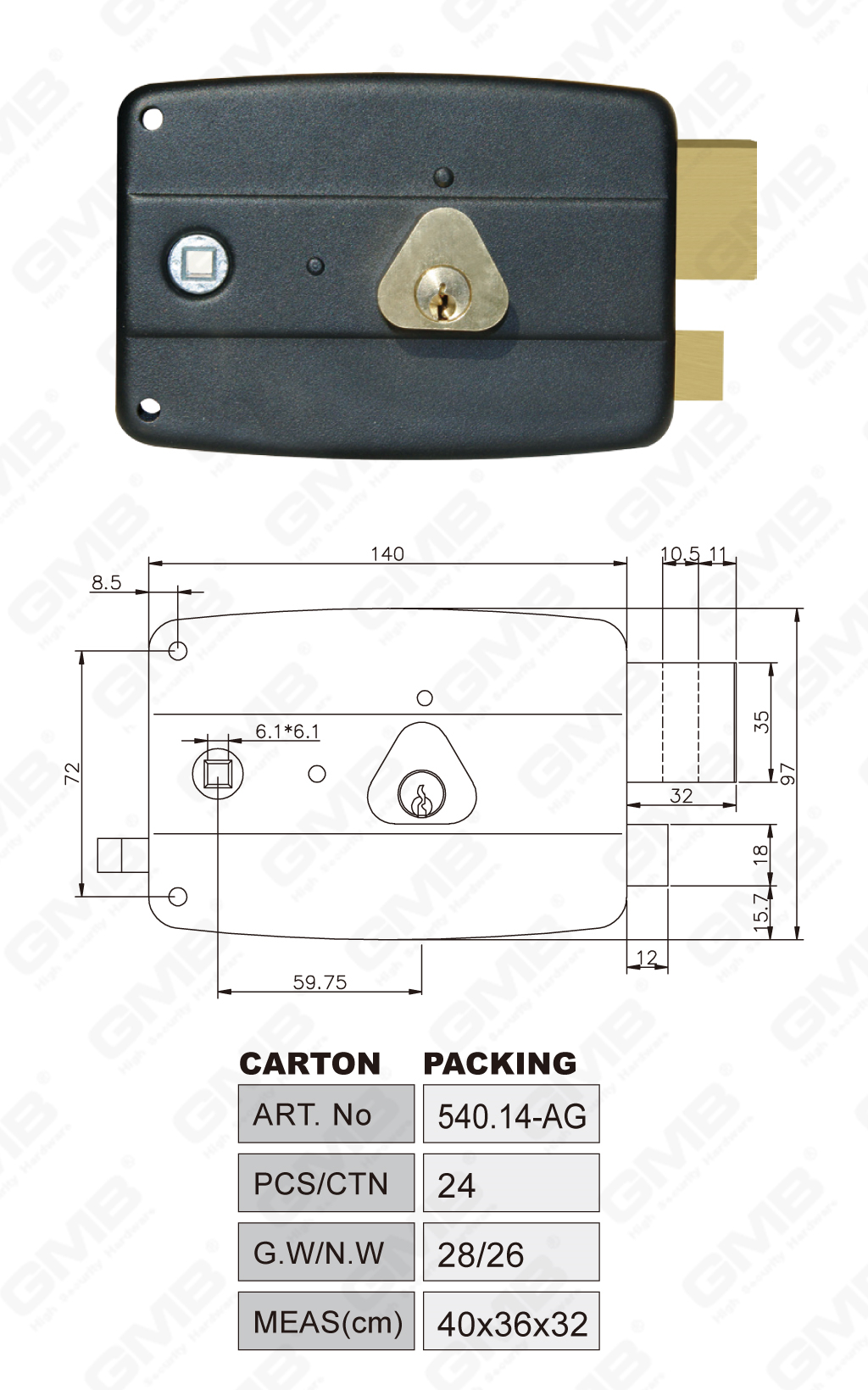Security Nigh Latch Lock Deadbolt Rim Lock Rim Cylinder Lock (540 ...