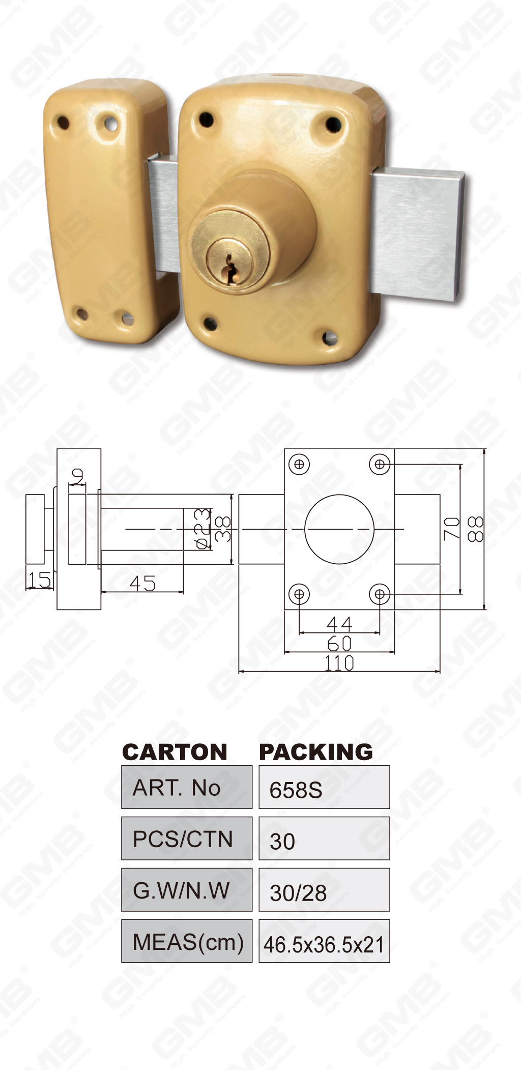 Security Nigh Latch Lock Steel Deadbolt key hole Deadbolt Rim Lock Rim