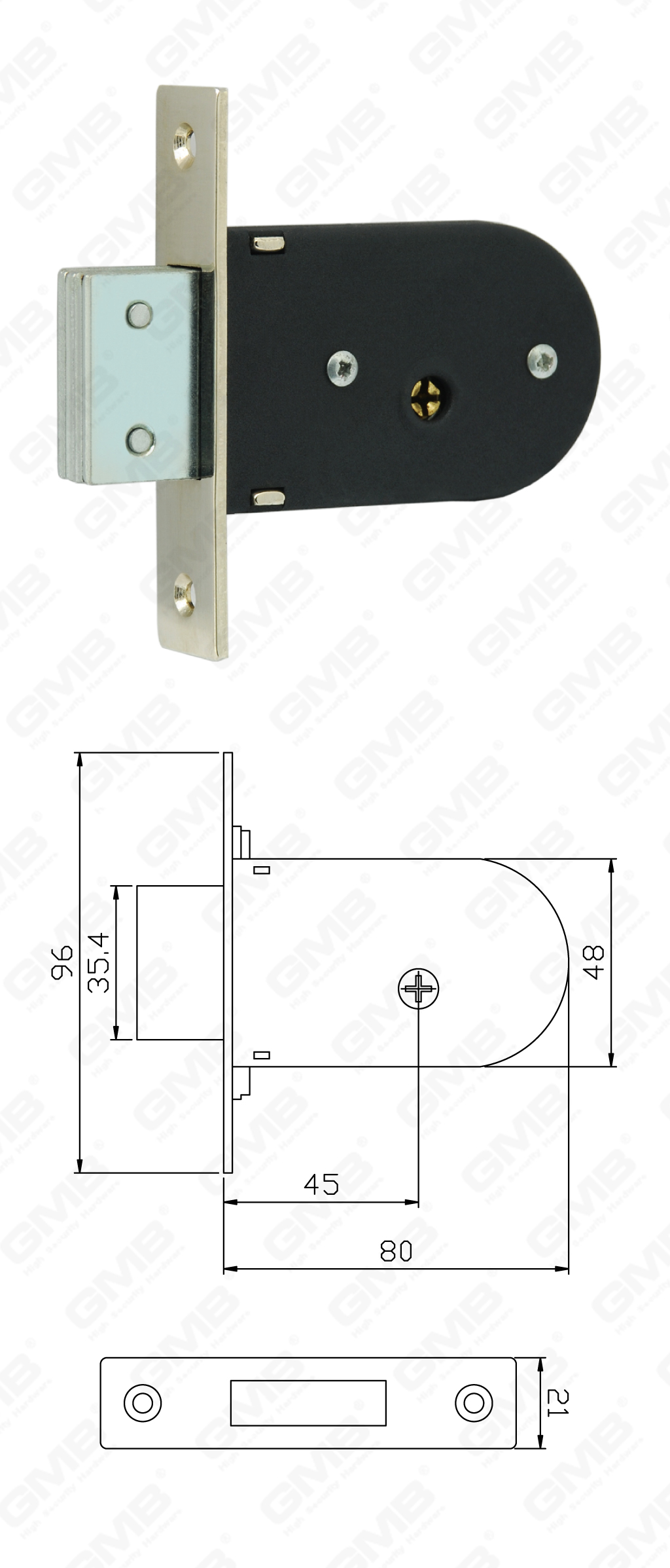 High Security Mortise Door lock Steel deadbolt cross key hole Lock Body